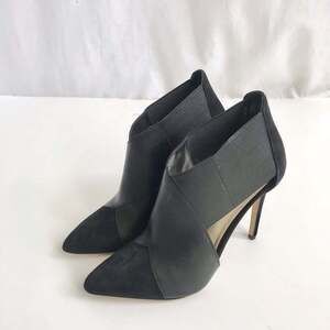 Nine West Black Elastic Cross Cross Suede Point Toe Cut Out Side Heel Pump 5.5